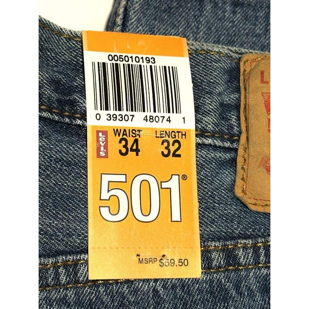 Levis 501 Original Fit Mens Straight Leg 34X32 BlueJeans Button Fly Medium Wash - Picture 2 of 11